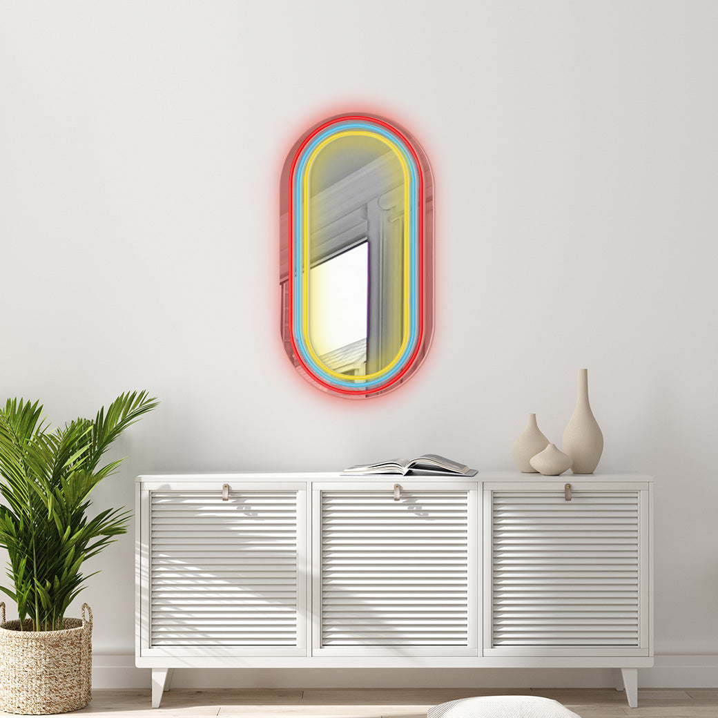 Espejo Neón Óvalo de Colores - balcru #colores_amarillo rojo y azul