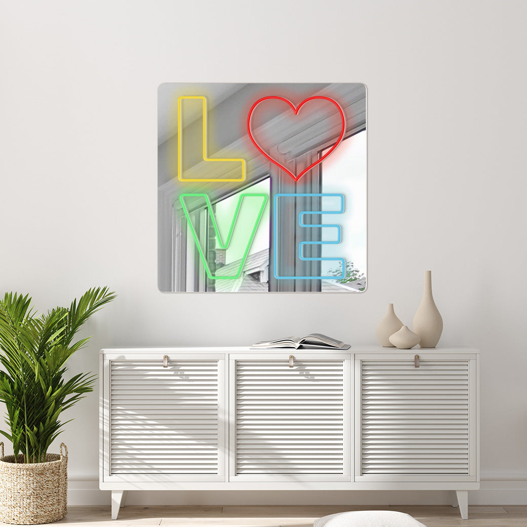Espejo Neón Cuadrado Love
