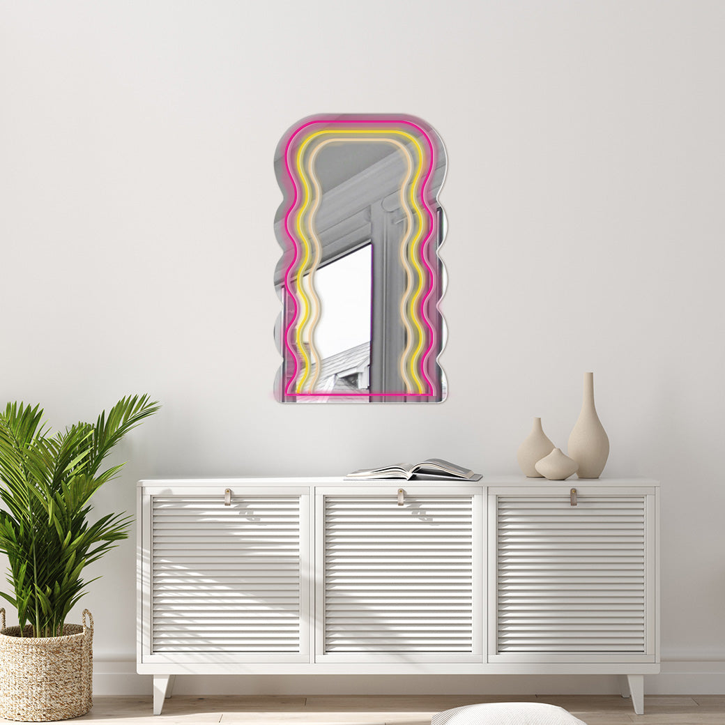 Neón Espejo Ondas de colores - balcru #colores_amarillo rosa y blanco cálido