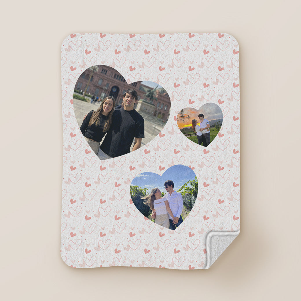 Cobija frazada personalizable tres corazones