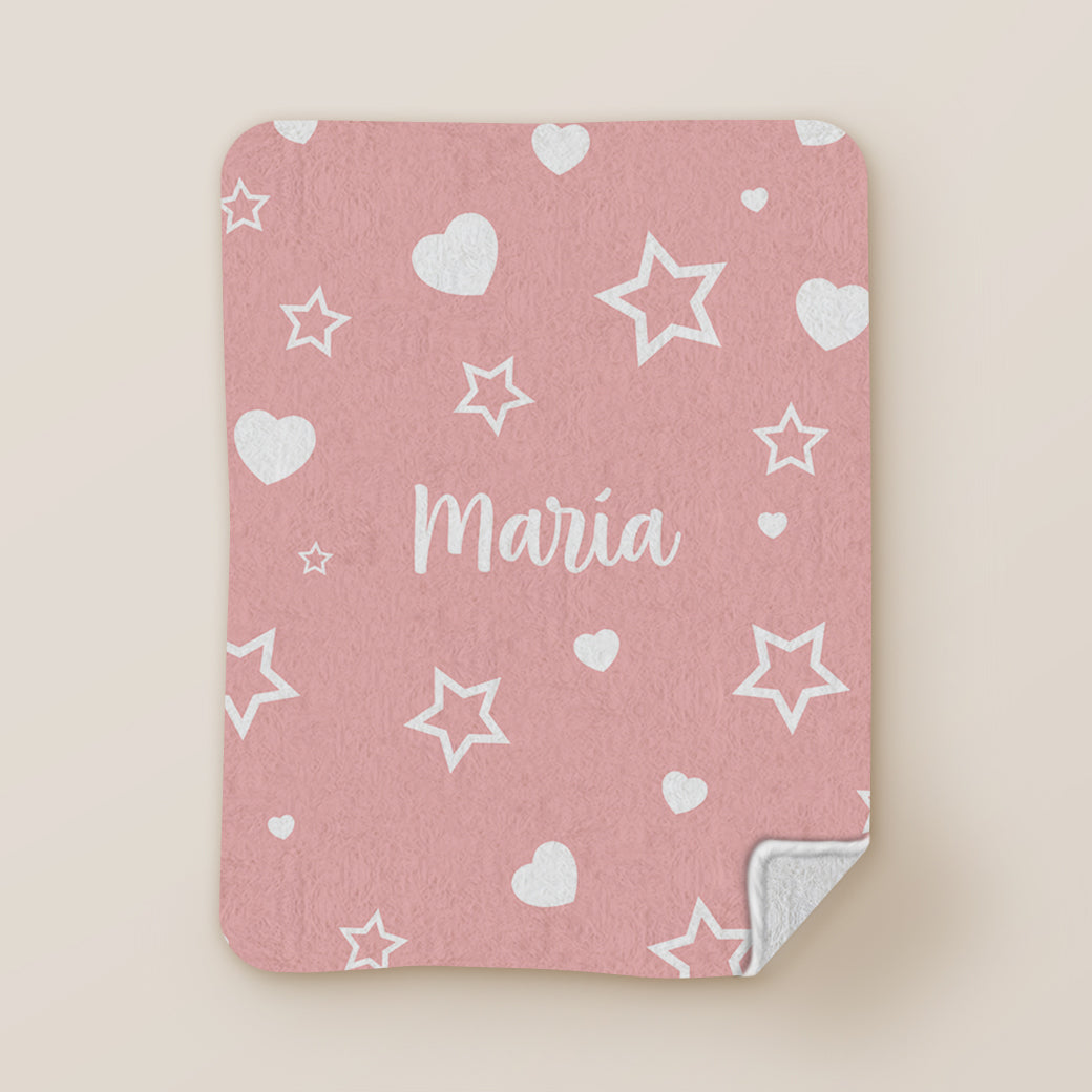 Cobija frazada personalizable estrellas y corazones